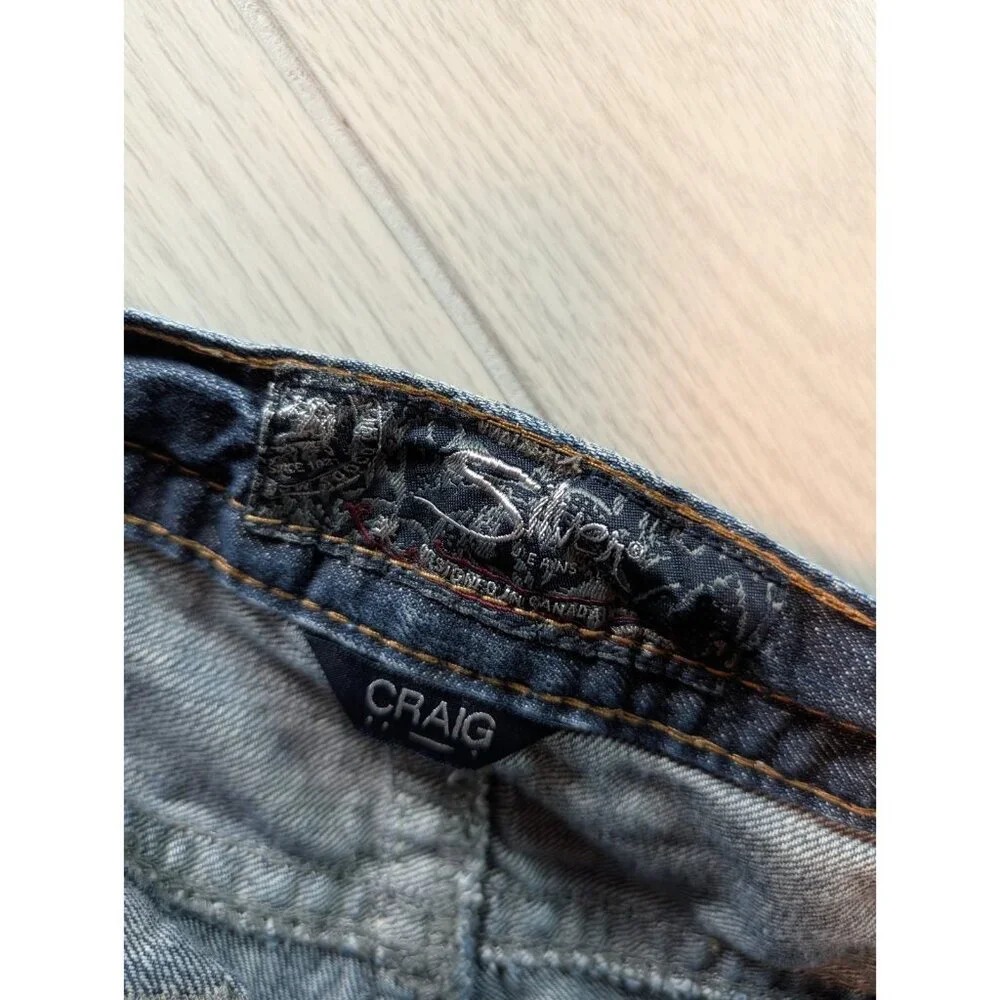 Silver Jeans Men 32x30 Craig Bootcut Blue Medium Wash Thick Stitch Grunge Y2K - Picture 8 of 11